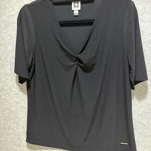 Anne Klein Black Twist-Front Short Sleeve Top